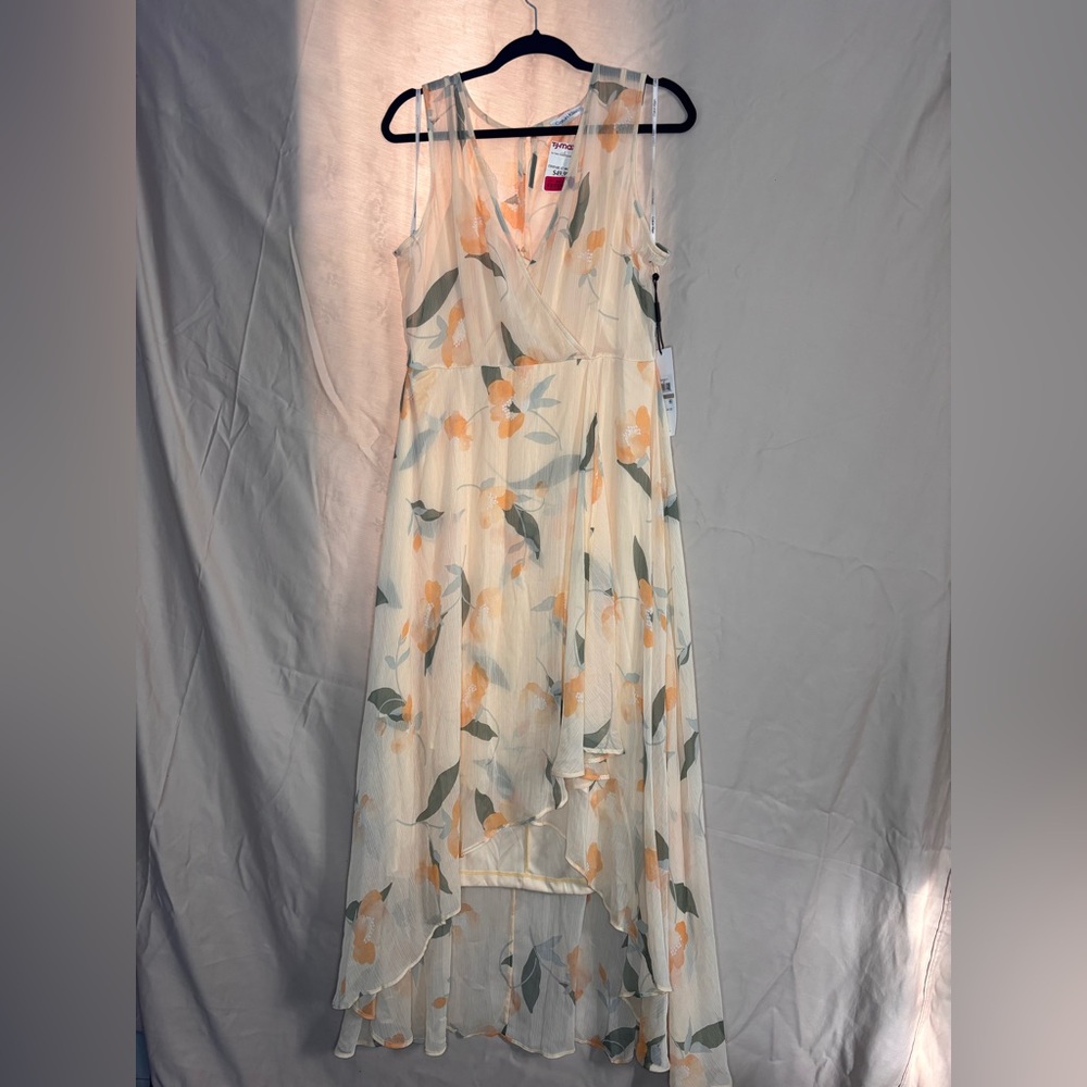 Calvin Klein Cream and Orange High Low Dress